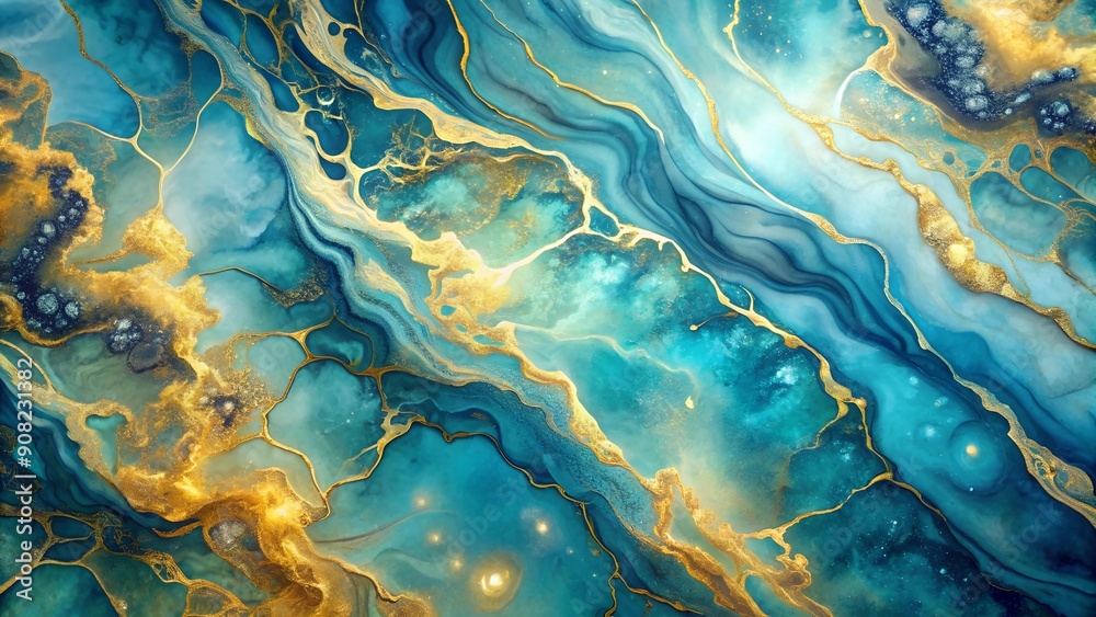 Ocean's Embrace: A Marbleized Dream of Gold and Blue Generative AI Ocean's Embrace: A Marbleized Dream of Gold and Blue Generative AI