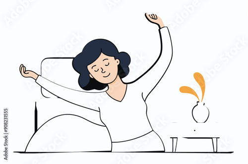 A woman who wakes up in the morning and stretches  vector illustration 