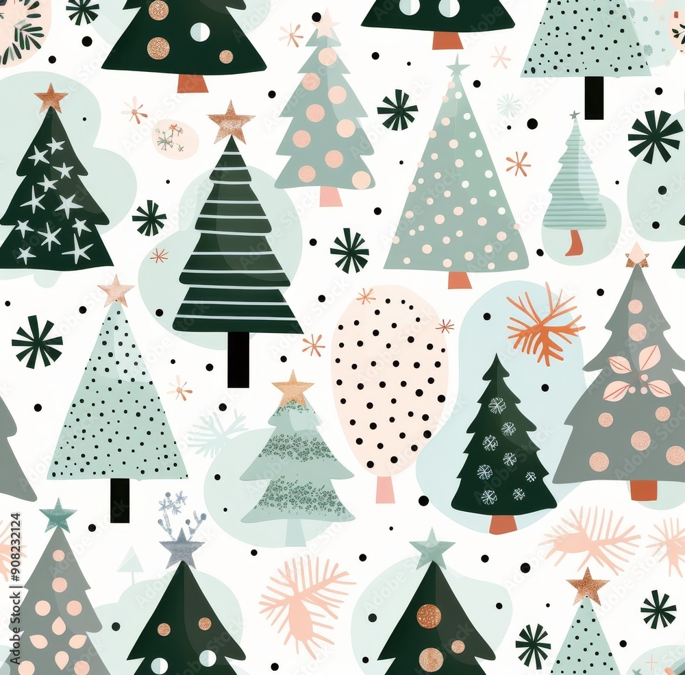 Colorful Winter Trees Pattern on White Background Colorful Winter Trees Pattern on White Background