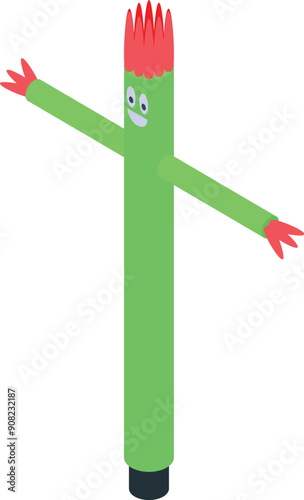 Green wacky waving inflatable tube man is dancing in the wind
