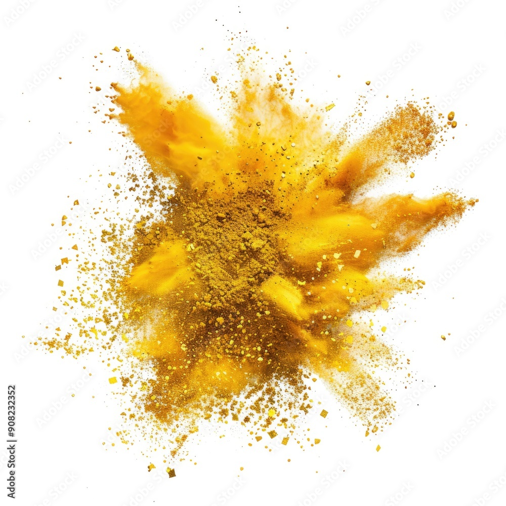 Bronze Powder White Background. Abstract Explosion of Yellow Paint Bronze Powder White Background. Abstract Explosion of Yellow Paint