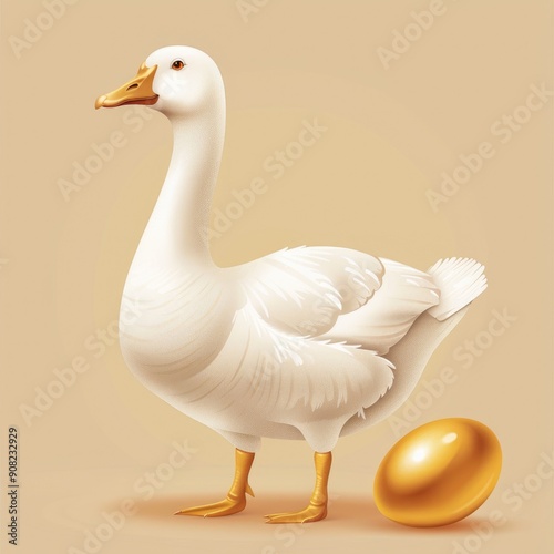 Gold Goose. Cartoon Illustration of Goose Laying Golden Egg photo