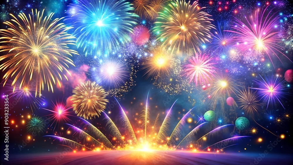 Naklejka premium 2025: A Whirlwind of Color and Light with Fireworks and Confetti Generative AI