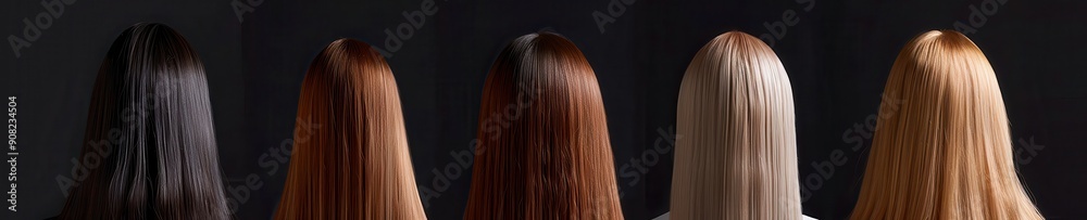 Woman with long, straight hair showcasing multiple colors. Free copy space for text.