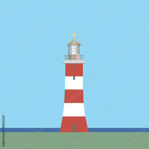 Smeaton's Tower lighthouse in Plymouth. Simplified vector illustration