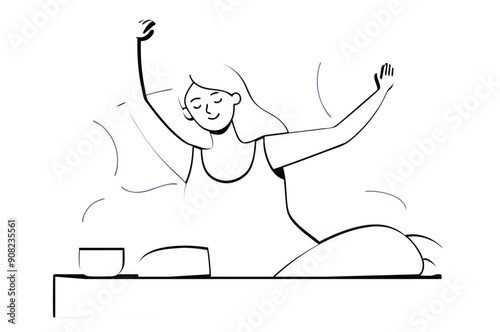 A woman who wakes up in the morning and stretches  vector illustration 