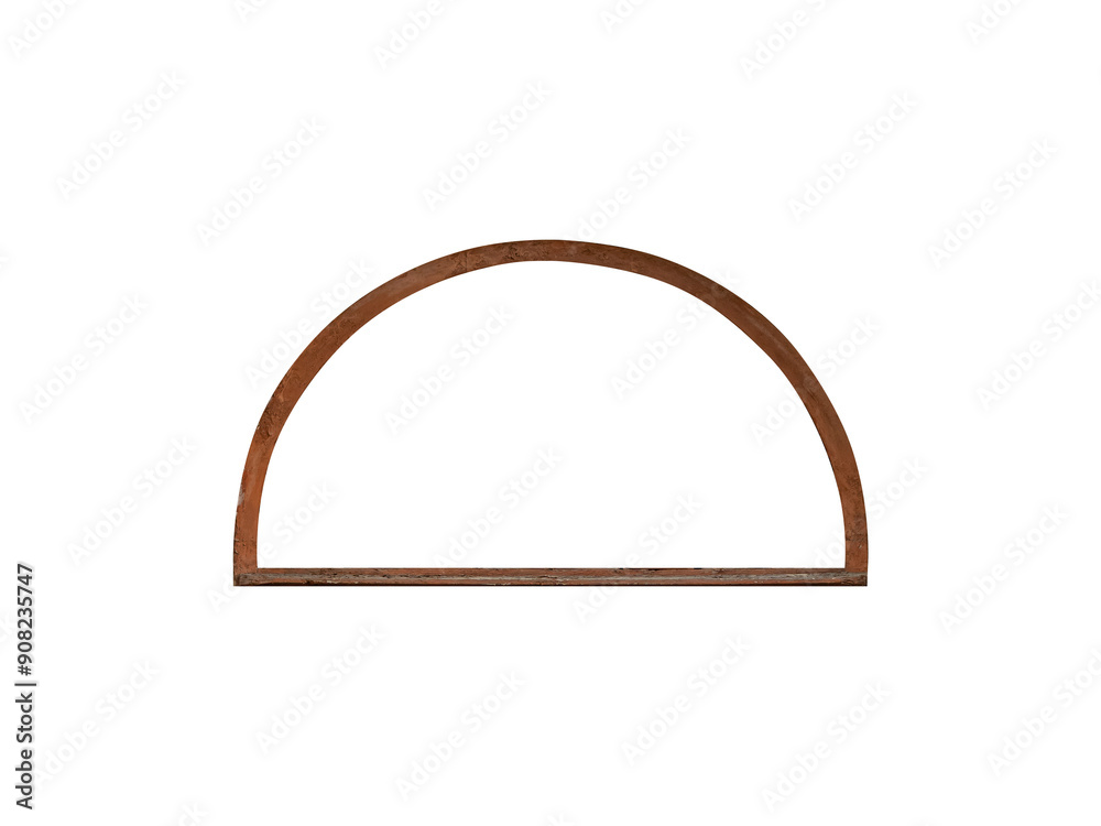 Old brown wooden semicircle window frame with one sashes is isolated. Old brown wooden semicircle window frame with one sashes is isolated.