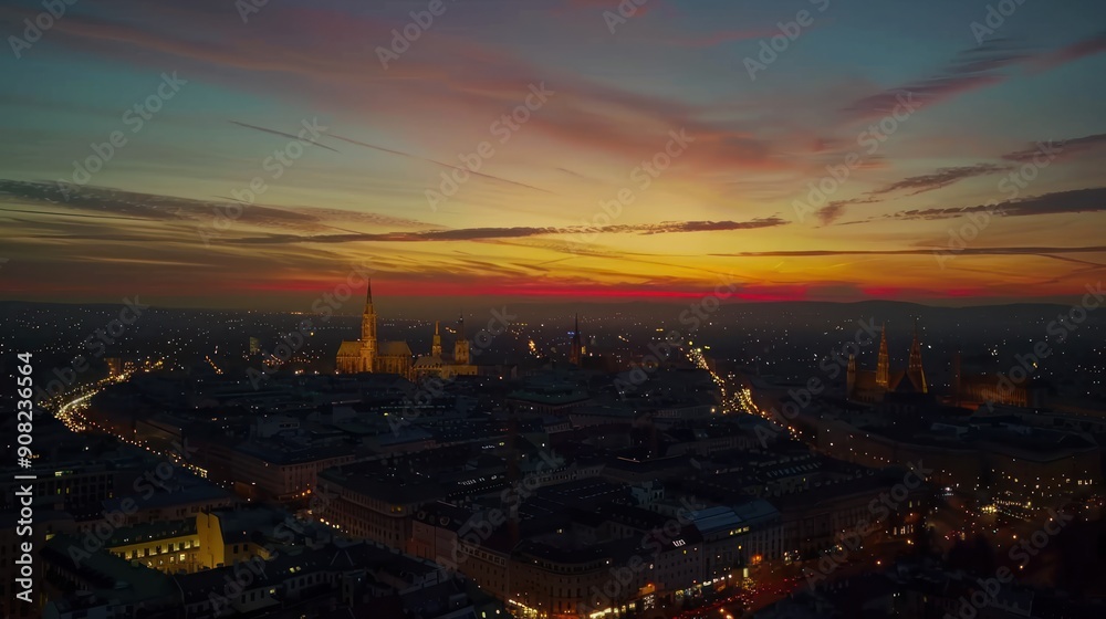 Naklejka premium Aerial night view of the city