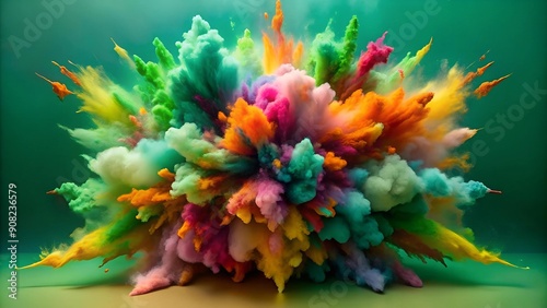 Textural Symphony: A Multi-Layered Explosion of Color on a Green Surface  AI generated photo