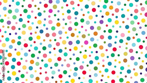 Colorful polka dots on white background, vibrant and fun repeating pattern