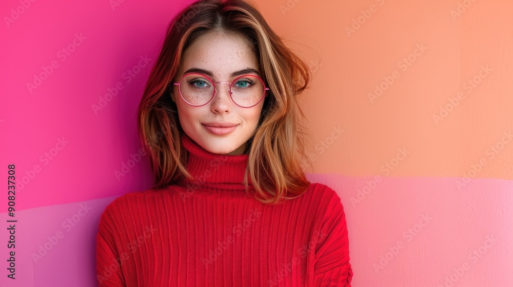 Casual Fall Fashion Studio Shoot With Model in Vibrant Sweater Casual Fall Fashion Studio Shoot With Model in Vibrant Sweater