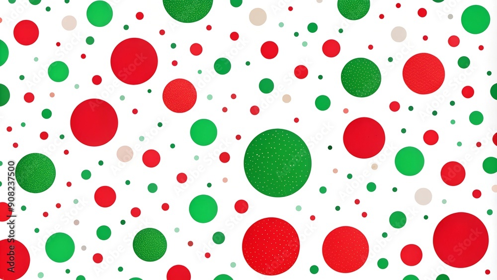 Festive red and green polka dot pattern on white background, Christmas design Festive red and green polka dot pattern on white background, Christmas design