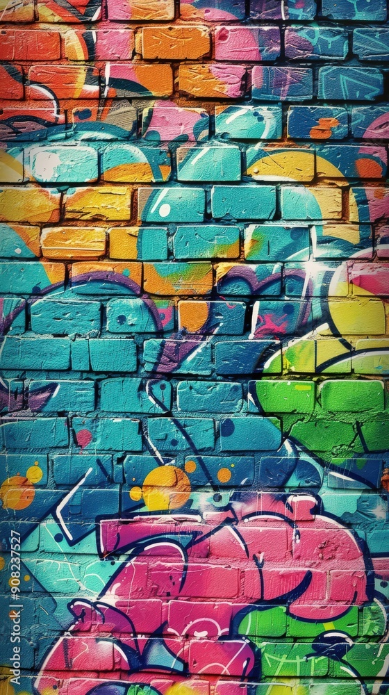 Obraz premium Colorful Graffiti Artwork Displayed on Urban Brick Wall
