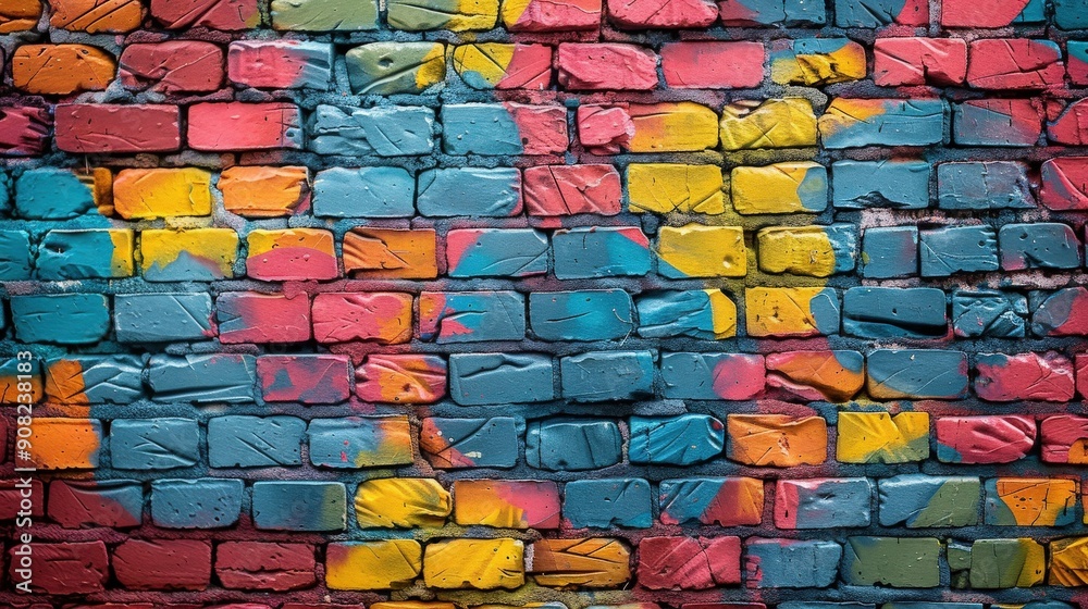 Colorful Graffiti Art Displayed on a Brick Wall in an Urban Area Colorful Graffiti Art Displayed on a Brick Wall in an Urban Area