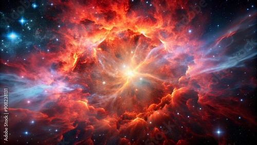 Crimson Nebula: A Cosmic Explosion  Generative AI photo