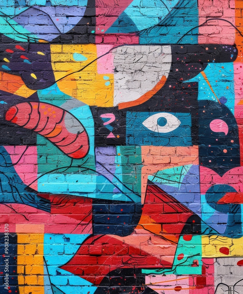 Obraz premium Vibrant Graffiti Artwork on Urban Brick Wall in Daylight