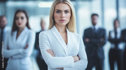 Confident Businesswoman with Team in Background