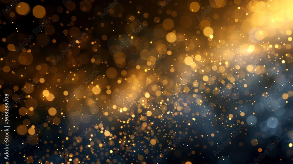 Abstract golden bokeh background with blurred lights and a dark background. Abstract golden bokeh background with blurred lights and a dark background.