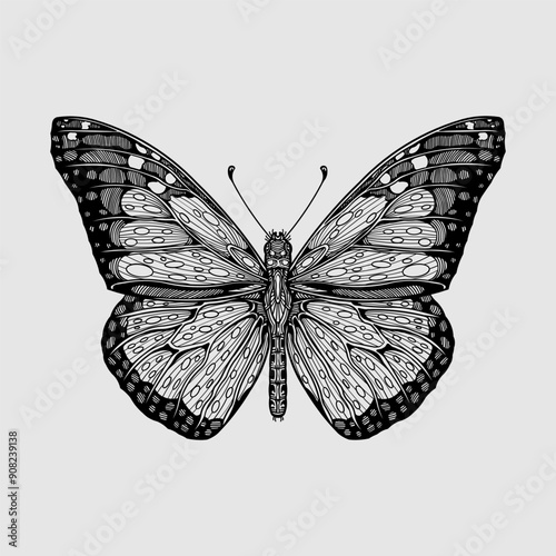 Monarch butterfly detailed hand drawn vector illustration