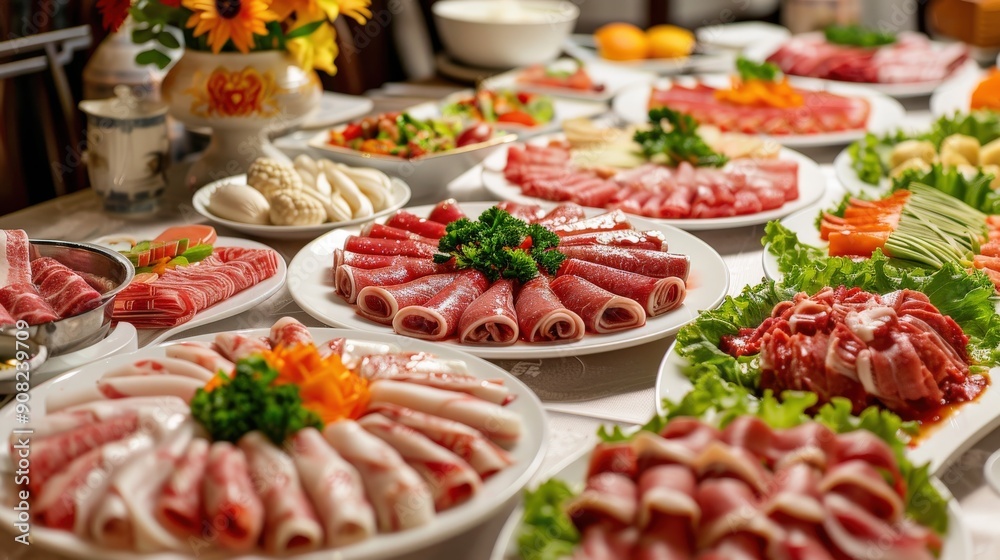 Lavish Spread of Chinese Cuisine at a Local Restaurant During Dinner Lavish Spread of Chinese Cuisine at a Local Restaurant During Dinner