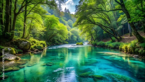 Silver Stream's Embrace: A Symphony of Blues and Greens  AI Generated