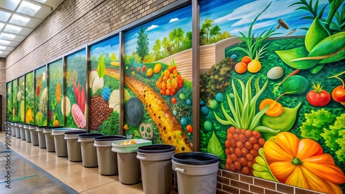 Compost Bin Mural: A Celebration of Sustainability on the UBA Nutrition Student Center's Wall  AI Generated photo