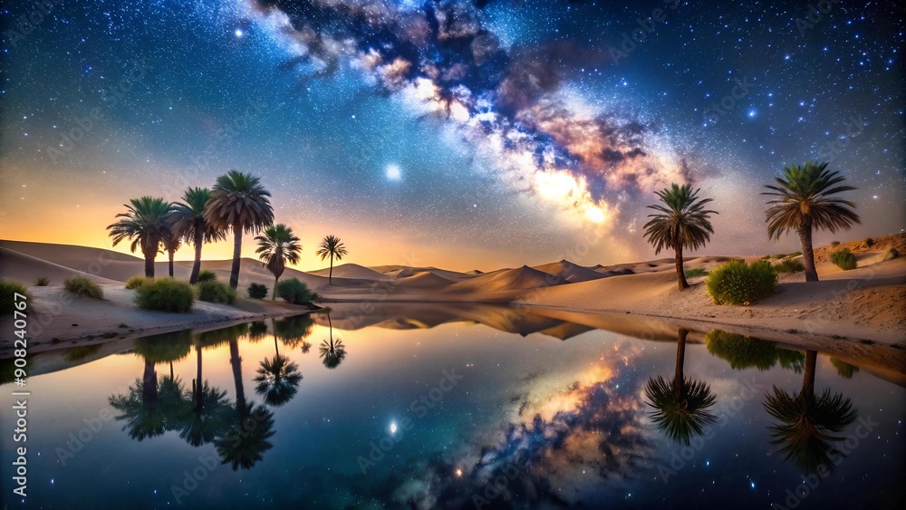 Cosmic Tapestry: The Milky Way Reflected in a Desert Oasis generative AI Cosmic Tapestry: The Milky Way Reflected in a Desert Oasis generative AI
