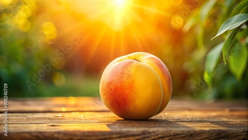 Golden Peach Basking in the Morning Sun  Generative AI photo