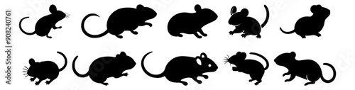 Mouse silhouettes set, pack of vector silhouette design, isolated background