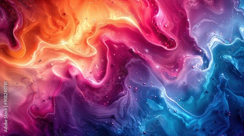 Hyper-realistic fluid art background featuring a vibrant swirl of colors, with macro detail highlighting the smooth transitions and intricate textures of the fluid patterns, creating a striking and