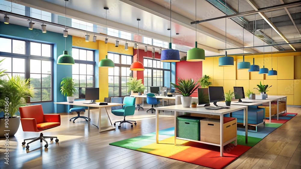 The Canvas of Creativity: An Open Floor Plan Office with a Vibrant and Inspiring Palette AI Generated The Canvas of Creativity: An Open Floor Plan Office with a Vibrant and Inspiring Palette AI Generated