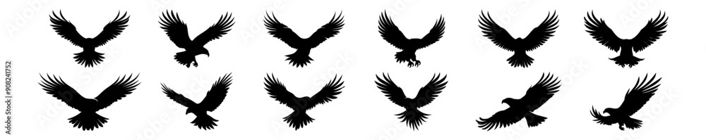 Obraz premium Eagle silhouettes set, pack of vector silhouette design, isolated background