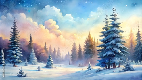 Frozen Dreams: A Winter Watercolour Landscape AI Generated