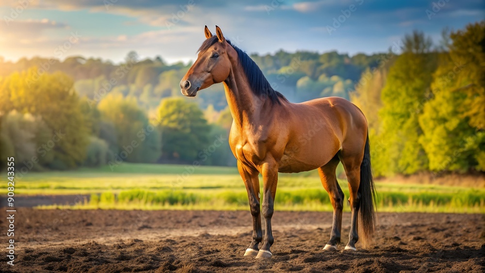 Sun-Dappled Groundwork: A Brown Stallion's Calm Preparation for Riding AI Generated Sun-Dappled Groundwork: A Brown Stallion's Calm Preparation for Riding AI Generated