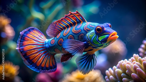 Mandarin Fish: A Burst of Life in the Ocean's Depths  AI generated photo