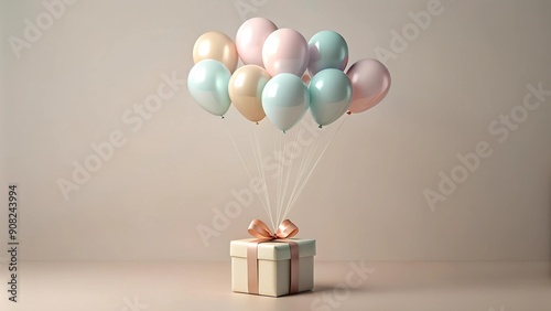 Floating Dreams: A Gift Box Suspended by Balloons  Generative AI photo