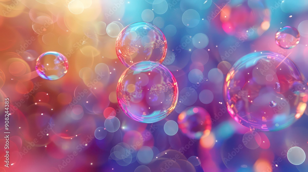 Iridescent Bubbles Against a Blurred Background of Colorful Lights Iridescent Bubbles Against a Blurred Background of Colorful Lights