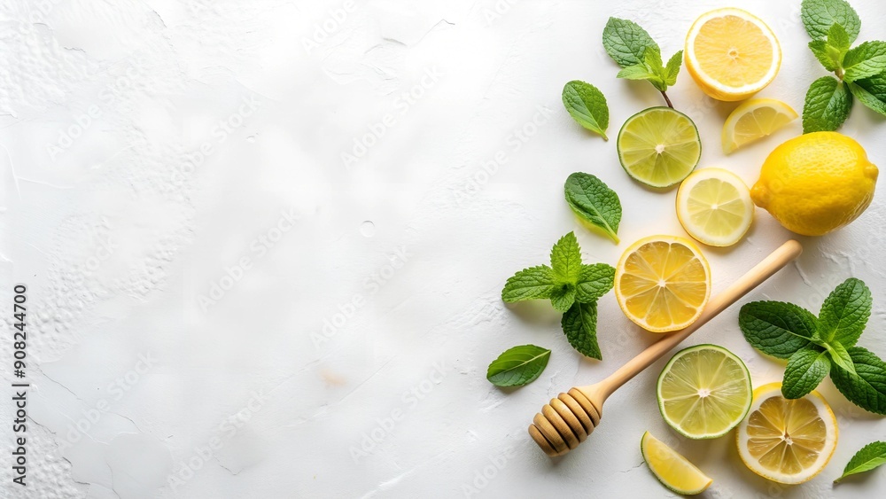 Citrus Symphony: A Vibrant Still Life of Lemon, Lime, Ginger, and Honey Generative AI Citrus Symphony: A Vibrant Still Life of Lemon, Lime, Ginger, and Honey Generative AI
