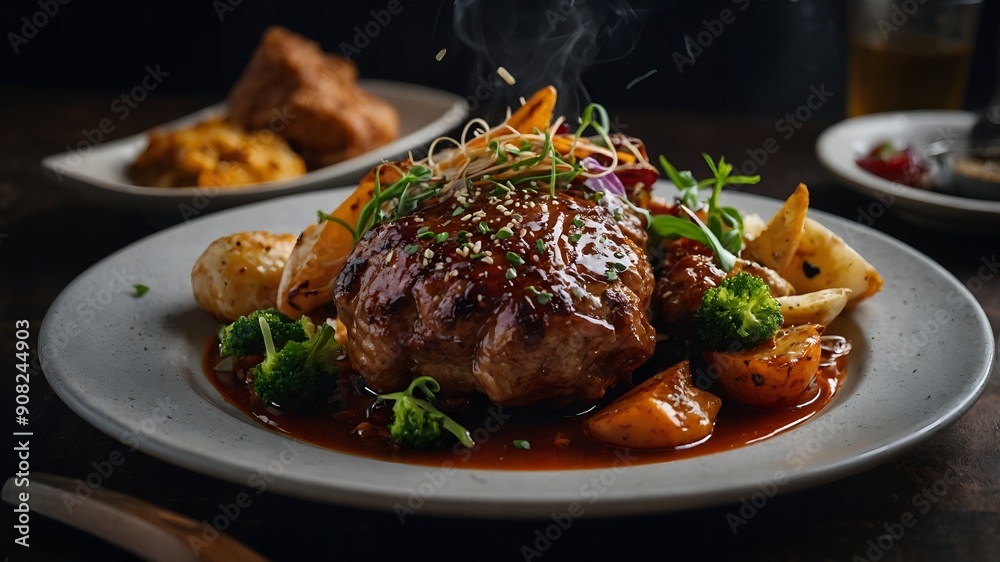 A taste of elegance captured in a beautifully plated restaurant dish A taste of elegance captured in a beautifully plated restaurant dish