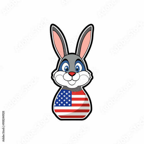 Sticker design of rabbit in a realistic style with a US flag