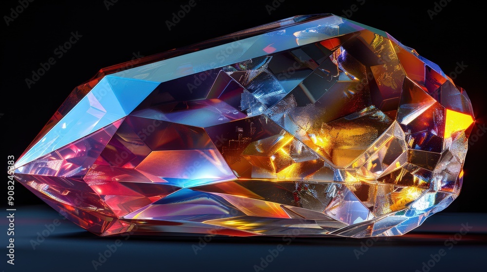 Crystal-clear capture of a crystal's light refraction, revealing a dazzling prismatic effect with a spectrum of colors, contrasted against a jet-black background to enhance the visual clarity and Crystal-clear capture of a crystal's light refraction, revealing a dazzling prismatic effect with a spectrum of colors, contrasted against a jet-black background to enhance the visual clarity and