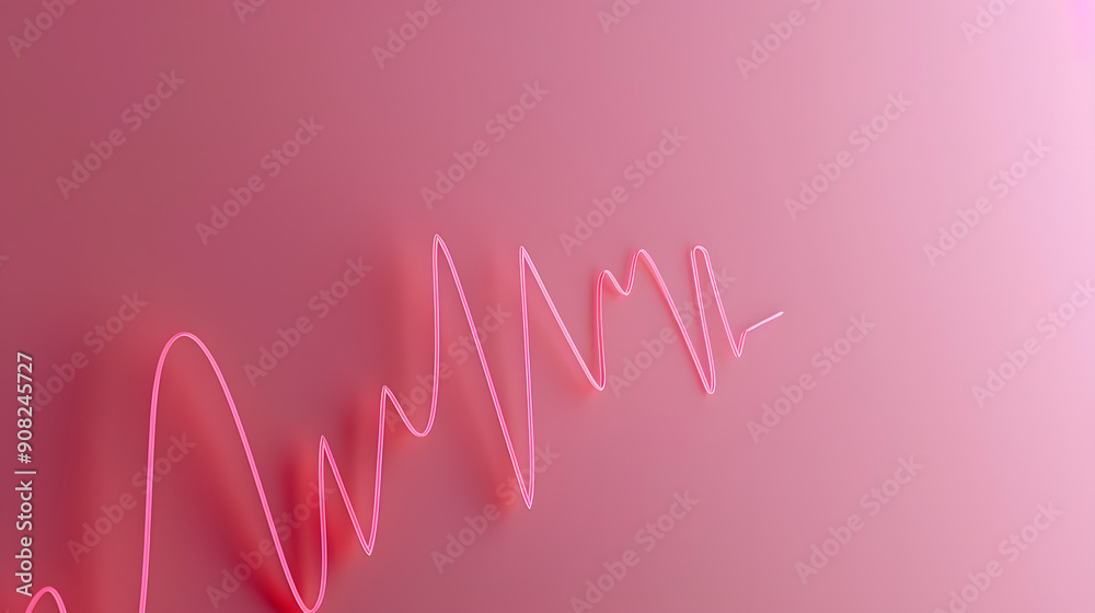 Minimalist illustration of a heart rate line in neon pink on a soft pink gradient background, symbolizing health and cardiology