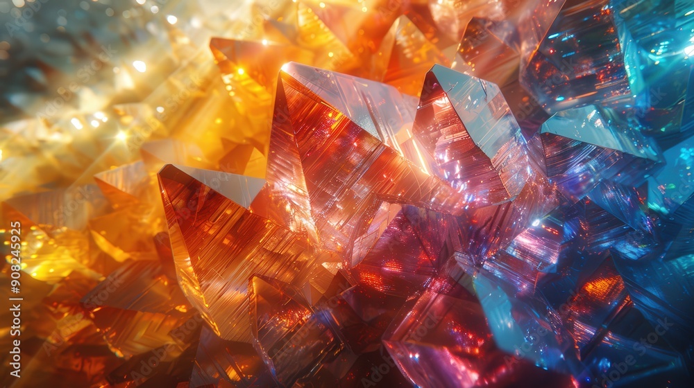 Crystal-clear image of light interacting with a crystal, creating a dramatic prismatic effect with a rich array of colors, showcased against a black background to enhance the visual sharpness and Crystal-clear image of light interacting with a crystal, creating a dramatic prismatic effect with a rich array of colors, showcased against a black background to enhance the visual sharpness and
