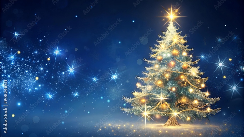 Sparkling Watercolor Christmas Tree on a Navy Blue Background - Festive Holiday Glamour generative AI Sparkling Watercolor Christmas Tree on a Navy Blue Background - Festive Holiday Glamour generative AI