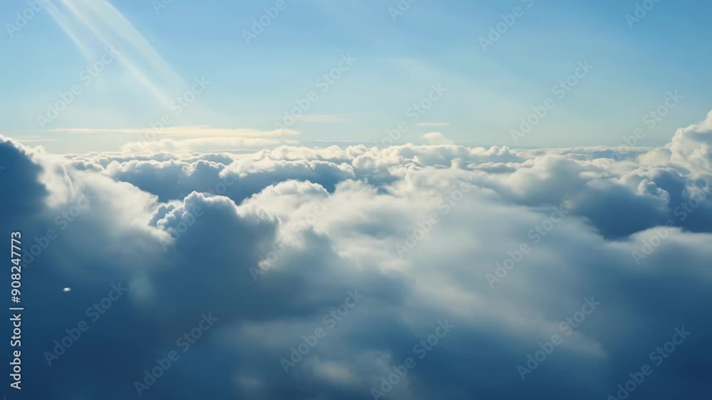 A breathtaking view of highaltitude clouds seemingly endless in their expanse and height stretching as far as the eye can see.