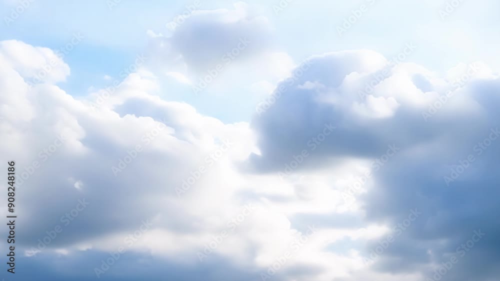 Soft and fluffy clouds like miniature cotton balls float amidst patches of blue sky creating a serene atmosphere.