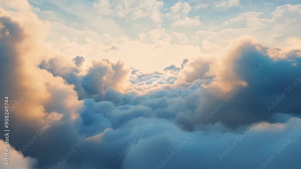 Soft billowy clouds stretch out in all directions creating an otherworldly landscape for the dreamy flight to explore.