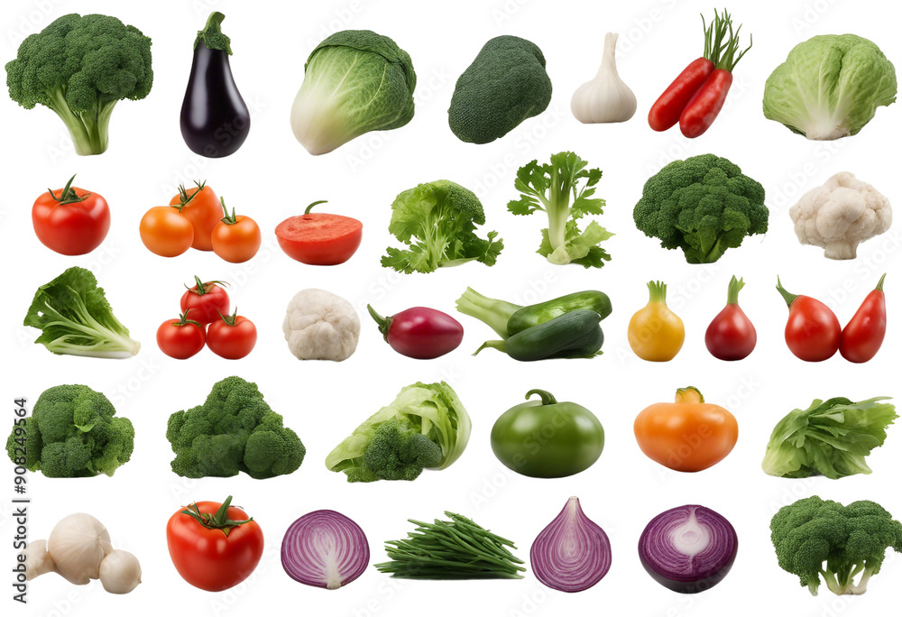 Set of different fresh and healthy vegetables collection isolated on transparent background Set of different fresh and healthy vegetables collection isolated on transparent background