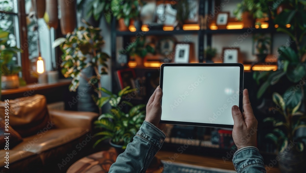 A person holding an iPad Pro with a white screen. A person holding an iPad Pro with a white screen.