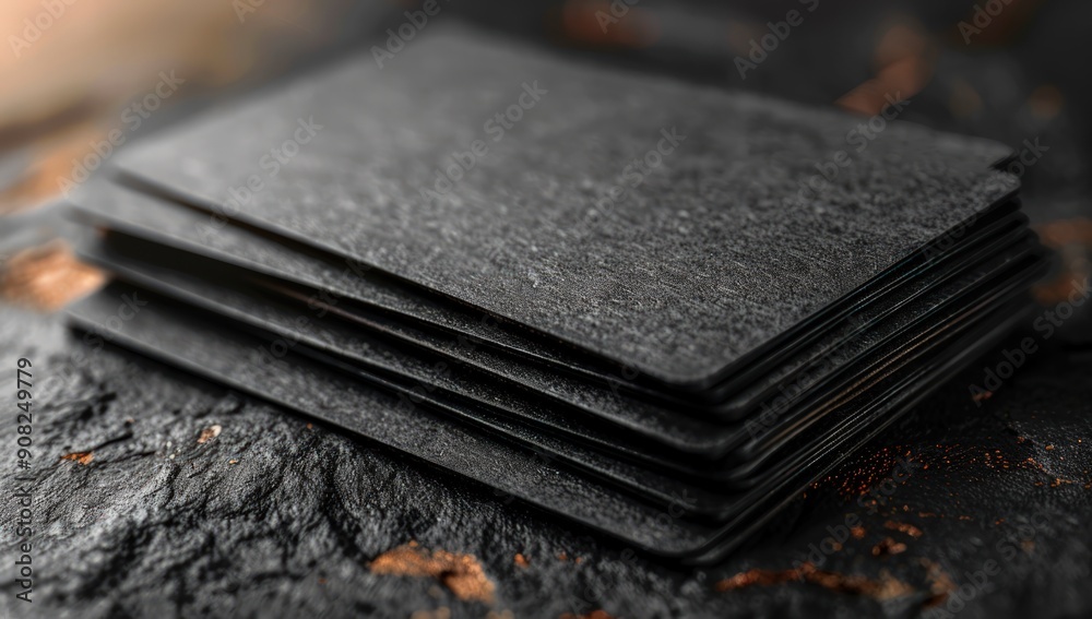 A stack of blank black business cards on dark background. A stack of blank black business cards on dark background.